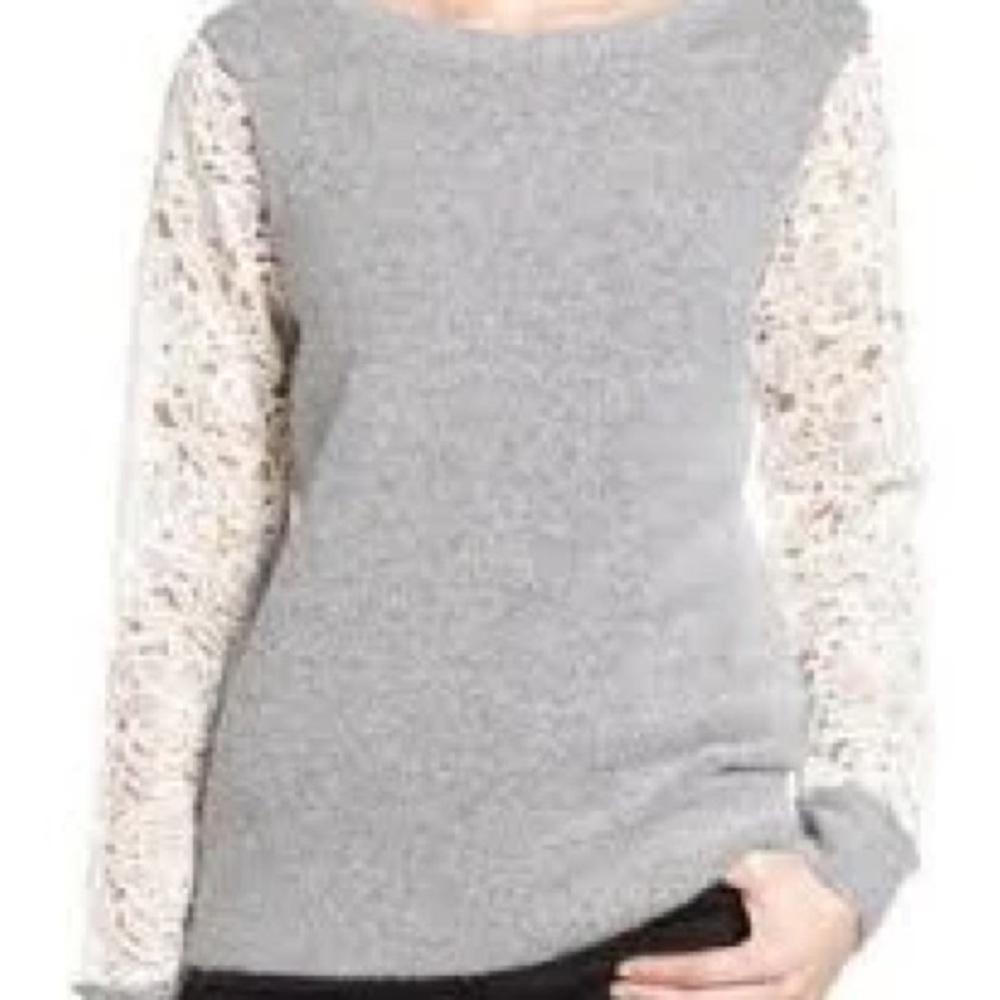 Halogen grey and white lace sweater